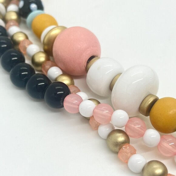 PLUNDER MULTI STRAND LAYER POP ART NECKLACE BEADS STRIPE PENDANT ORANGE PINK - Picture 11 of 16